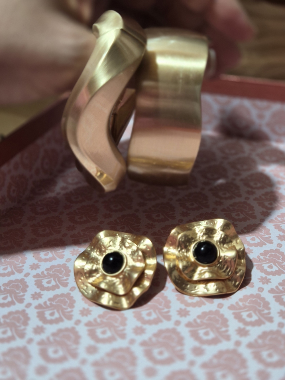 Gold-Tone Women's Bracelet and Black-Accent Earring Set - Picture 2 of 5